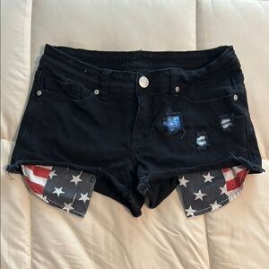 Rue21 Black Jean Shorts with Distressed Style Patriotic Red White & Blue